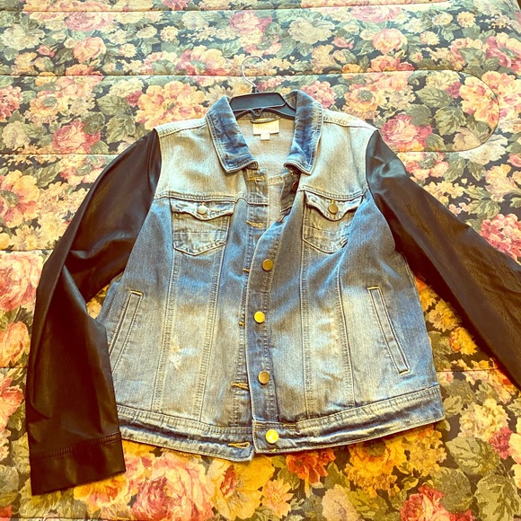 Olive & Oak Jackets & Blazers - Olive & Oak Distressed Denim & Leather Jacket